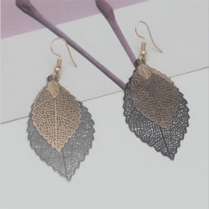 Örhängen löv gun-black/guld