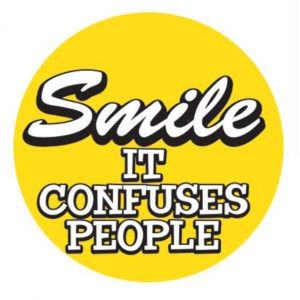 Badge confusing smile