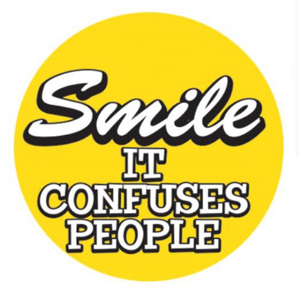 Badge confusing smile