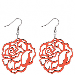 Träörhängen orange rosor